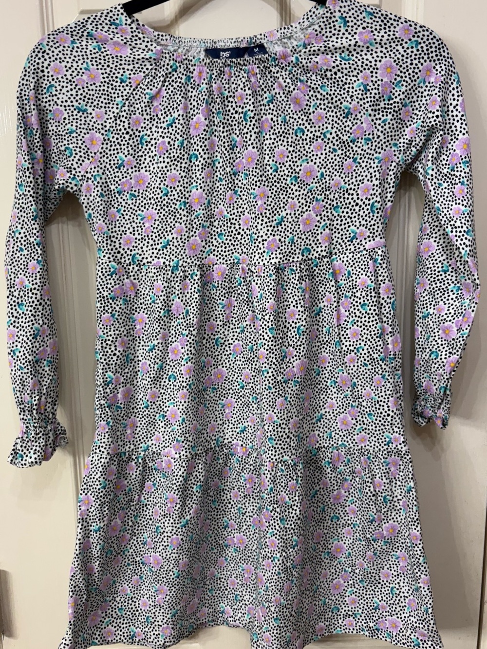 Lands' End Girls' White Dress with Pink-Purple Floral Print Size 8